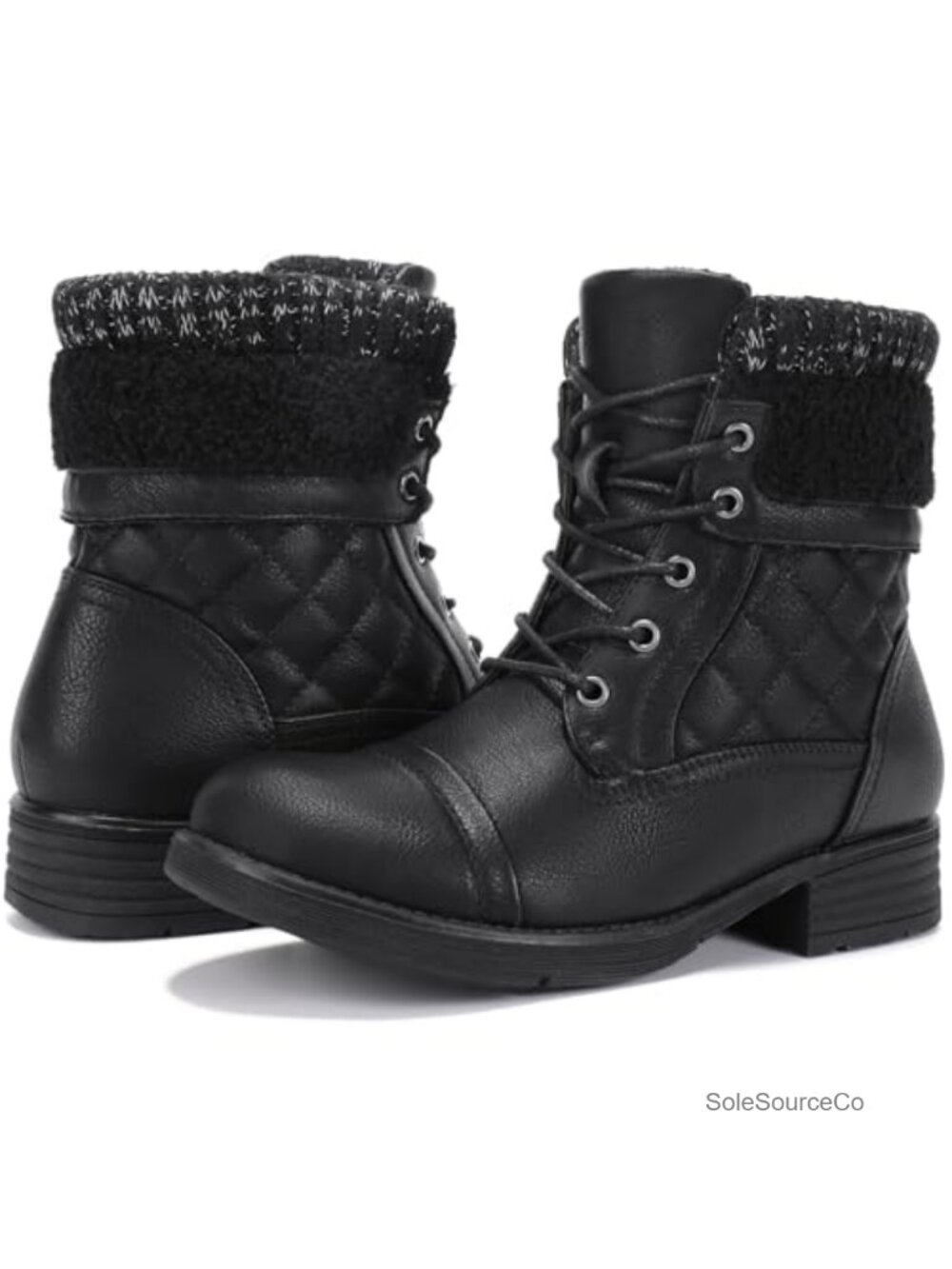Faux Leather Lace Up Combat Ankle Booties Water Resistant Side Zipper Women's